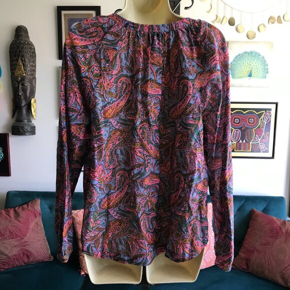 J CREW size 10 Liberty Fabrics Paisley Silk & Cotton Popover Top Blouse - Picture 3 of 4